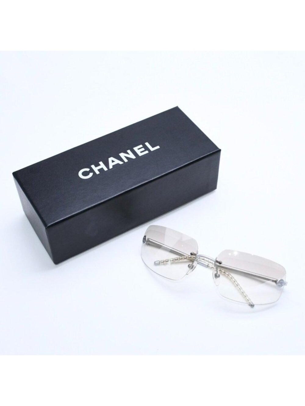 Chanel Rimless Sunglasses Eyewear CC Logo Silver Gray
